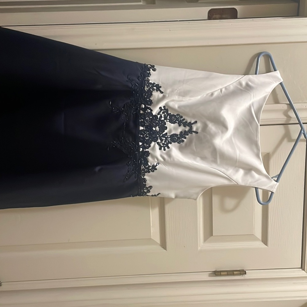 Formal Navy and White Midi-Dress